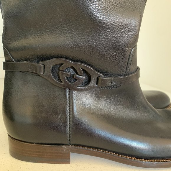 💝Gucci Black Leather Riding Style Boots 43 Men's - Picture 2 of 9